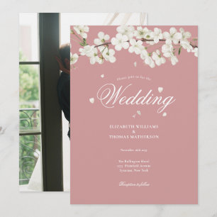 Invitation Jolie poussière de rose mariage floral photo