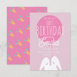Invitation Jolie première fête de lapin d'anniversaire Invita