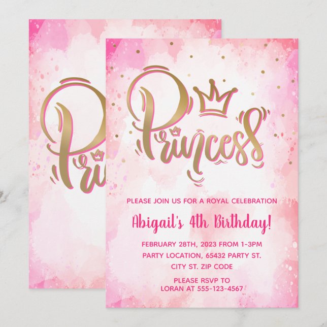 Invitation Jolie princesse Anniversaire (Devant / Derrière)