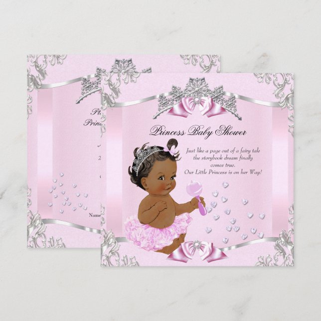 Invitation Jolie princesse Baby shower rose Tutu Ethnique (Devant / Derrière)