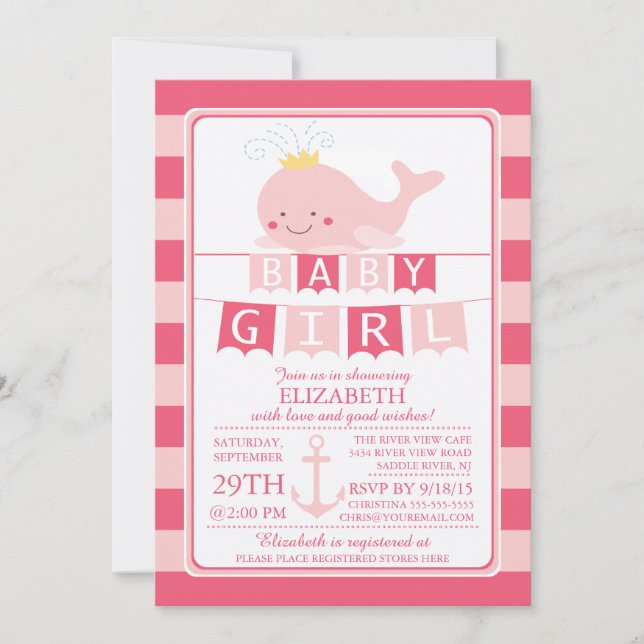 Invitation Jolie princesse baleine Baby shower fille Invitati (Devant)