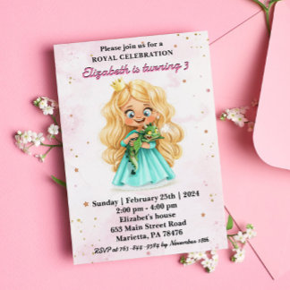 Invitation Jolie princesse blonde avec une fête d'anniversair