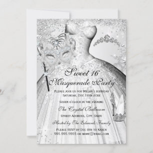 Invitation Jolie princesse d'argent Masquerade Sweet 16 Invit