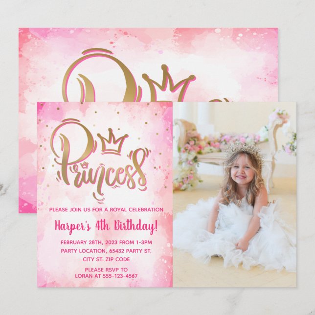 Invitation Jolie princesse photo d'anniversaire (Devant / Derrière)