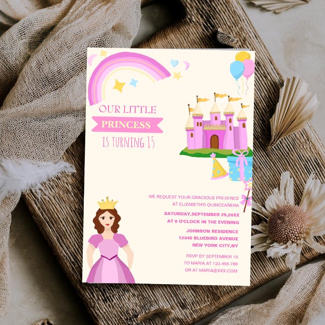 Invitation jolie princesse vibrante coloré unique quinceañera (Créateur téléchargé)