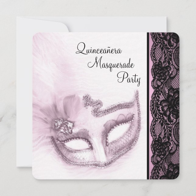 Invitation Jolie Quinceanera Rose Masquerade Party (Devant)