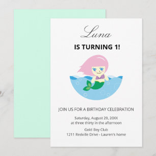 Invitation Jolie Reine Sirène Sous l'océan 1er Anniversaire 