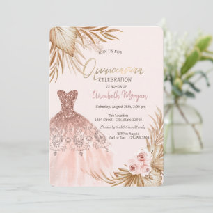 Invitation Jolie robe à paillettes bohème fleurs Quinceañera 