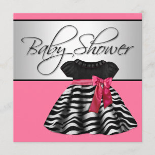 Invitation Jolie robe rose zèbre Baby Shower