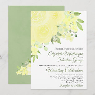 Invitation Jolie rose et fleurs jaunes Mariage élégant