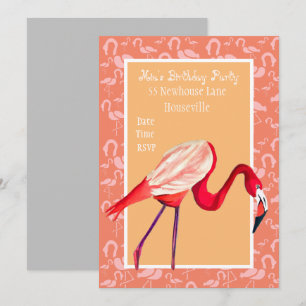 Invitation Jolie rose flamingo art fille