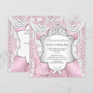 Invitation Jolie rose hauts talons Princesse Quinceanera 15e