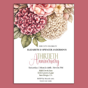 Invitation Jolie Rose Hydrangea 30ème Anniversaire 