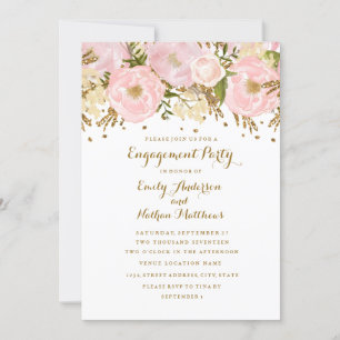 Invitation Jolie rose pâle or floral engagement party