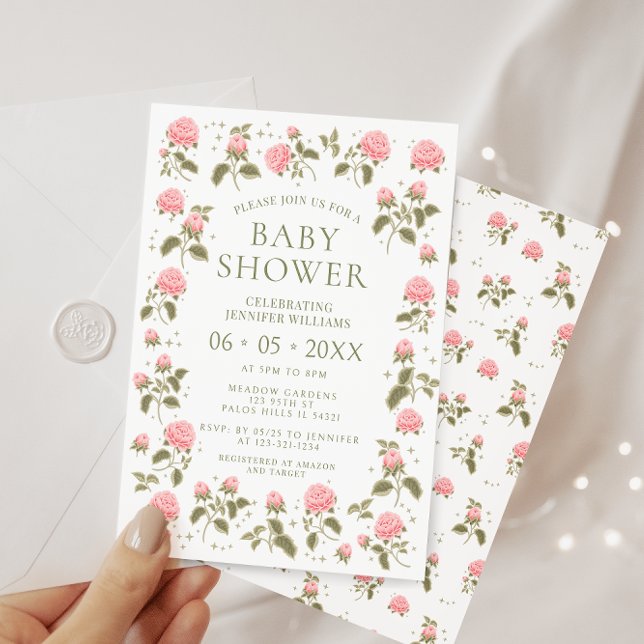 Invitation Jolie rose roses bohème fleurie bébé douche (Créateur téléchargé)