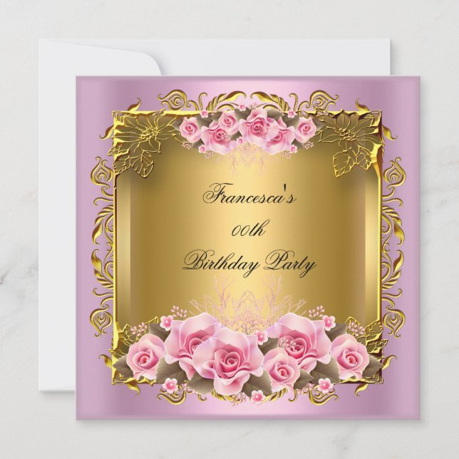 Invitation Jolie rose Roses Gold fête d'anniversaire (Devant)