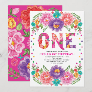Invitation Jolie rose violet florale Fiesta Girl 1er annivers