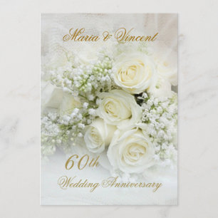 Invitation Jolie roses blanches 60e anniversaire de Mariage