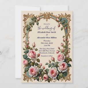 Invitation Jolie roses roses élégantes cadre d'art mariage