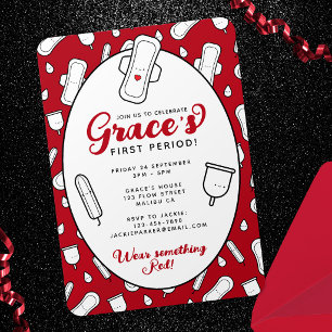 Invitation Jolie serviette hygiénique rouge pour la fête des