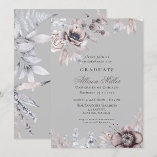 Invitation Jolie Silver Grey Mauve Floral Graduation Party