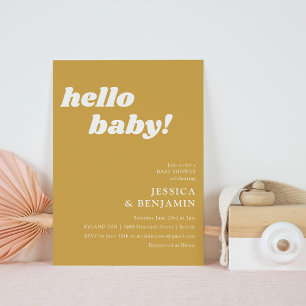 Invitation Jolie Simple Jaune Poussiéreux Bonjour Baby Shower