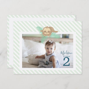 Invitation Jolie Sleepy Baby Sloth 2e fête d'anniversaire