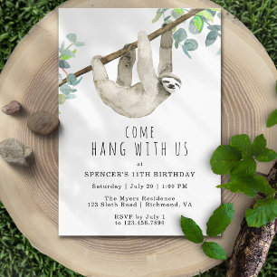 Invitation Jolie Sloth   Come Hang   Funny Anniversaire de en