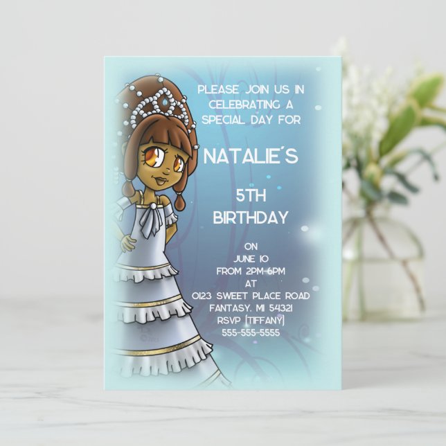 Invitation Jolie soirée d'anniversaire de la princesse afro-a (Debout devant)