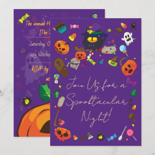 Invitation Jolie sorcière d'Halloween Citrouille Fantôme