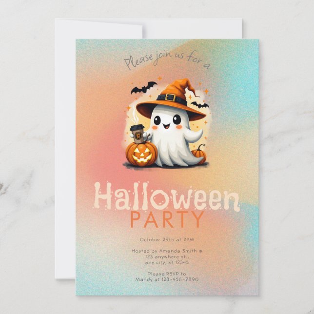 Invitation Jolie sorcière fantôme Casquette Café Halloween Pa (Devant)
