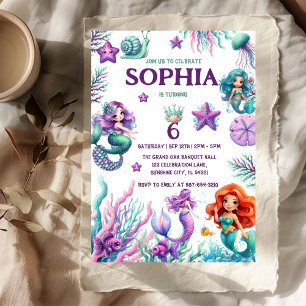 Invitation Jolie sous la mer, fille d'anniversaire sirène d'é