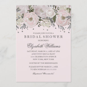 Invitation Jolie teinte rose argent floral mariage douche de
