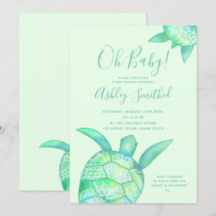 Invitation Jolie tortue florale baby shower d'aquarelle d'été