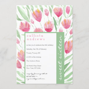 Invitation Jolie Tulipe verte rose Florale Aquarelle douce 16