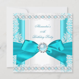 Invitation Jolie Turquoise Blue Pearl White Anniversaire Part