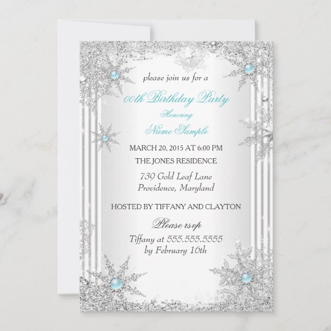 Invitation Jolie Turquoise Winter Wonderland fête d'anniversa (Devant)