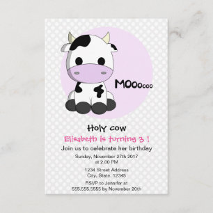 Invitation Jolie vache à petits pois fille anniversaire de en