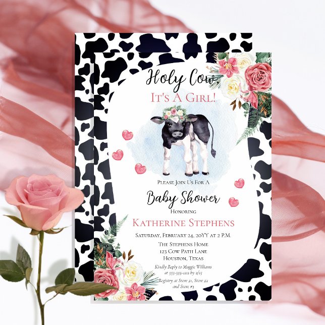 Invitation Jolie vache, c'est un Baby shower de fille (Cute "Holy Cow, It's A Girl!" Baby Shower Invitation - Print | Digital Download)