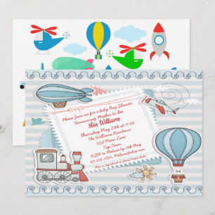 Invitation Jolie Voyage Thème Baby Boy Douche