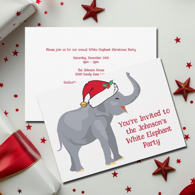 Invitation Jolie White Elephant Noël Personnalisé Fête de Noë (Créateur téléchargé)