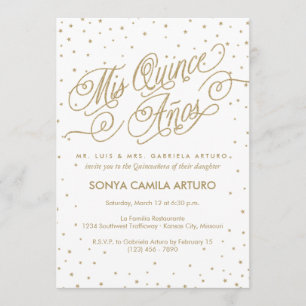 Invitation Jolie White & Gold Stars Quinceañera Party