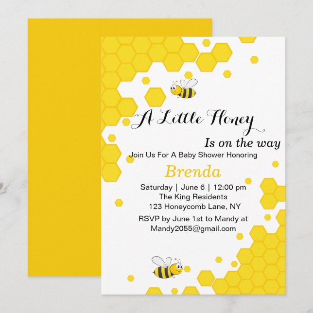 Invitation Jolies abeilles orange et noires | Nid d'abeille à (Devant / Derrière)