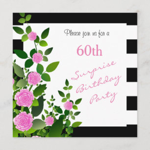 Invitation Jolies bandes noires et blanches avec des roses ro