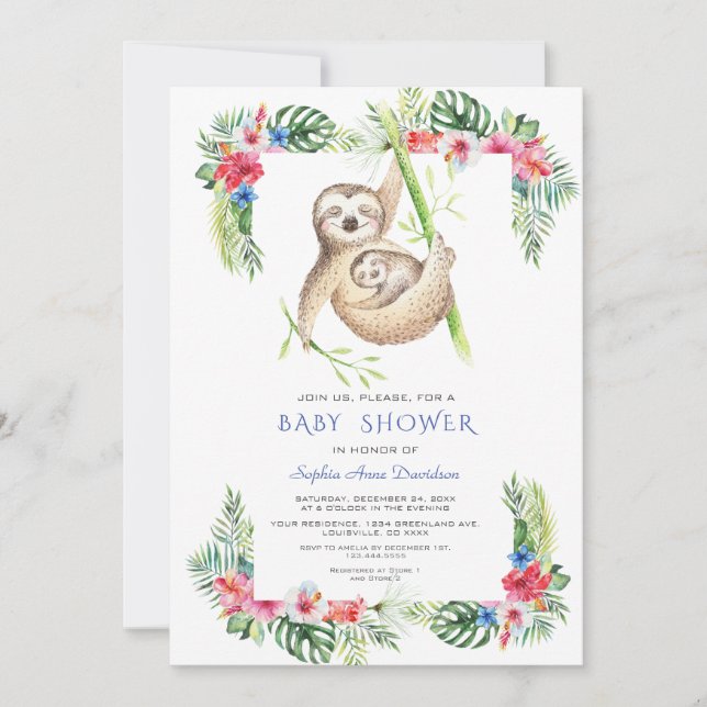 Invitation Jolies fentes Fleurs tropicales Baby shower de cad (Devant)