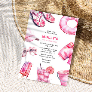 Invitation Jolies Filles d'Été Rose Anniversaire