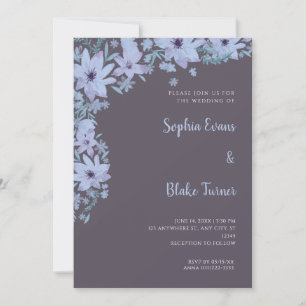 Invitation Jolies Fleurs Bleues Fumée Grise Romantique Mariag