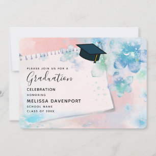 Invitation Jolies fleurs bleues sur Arrière - plan rose
