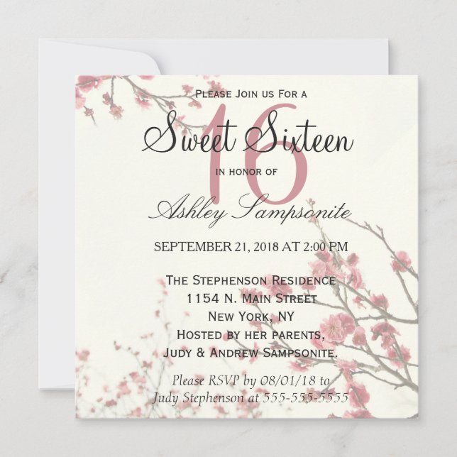 Invitation Jolies fleurs de cerisiers sur un blanc élégant (Devant)