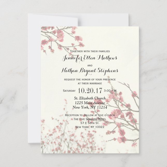 Invitation Jolies fleurs de cerisiers sur un blanc élégant (Devant)